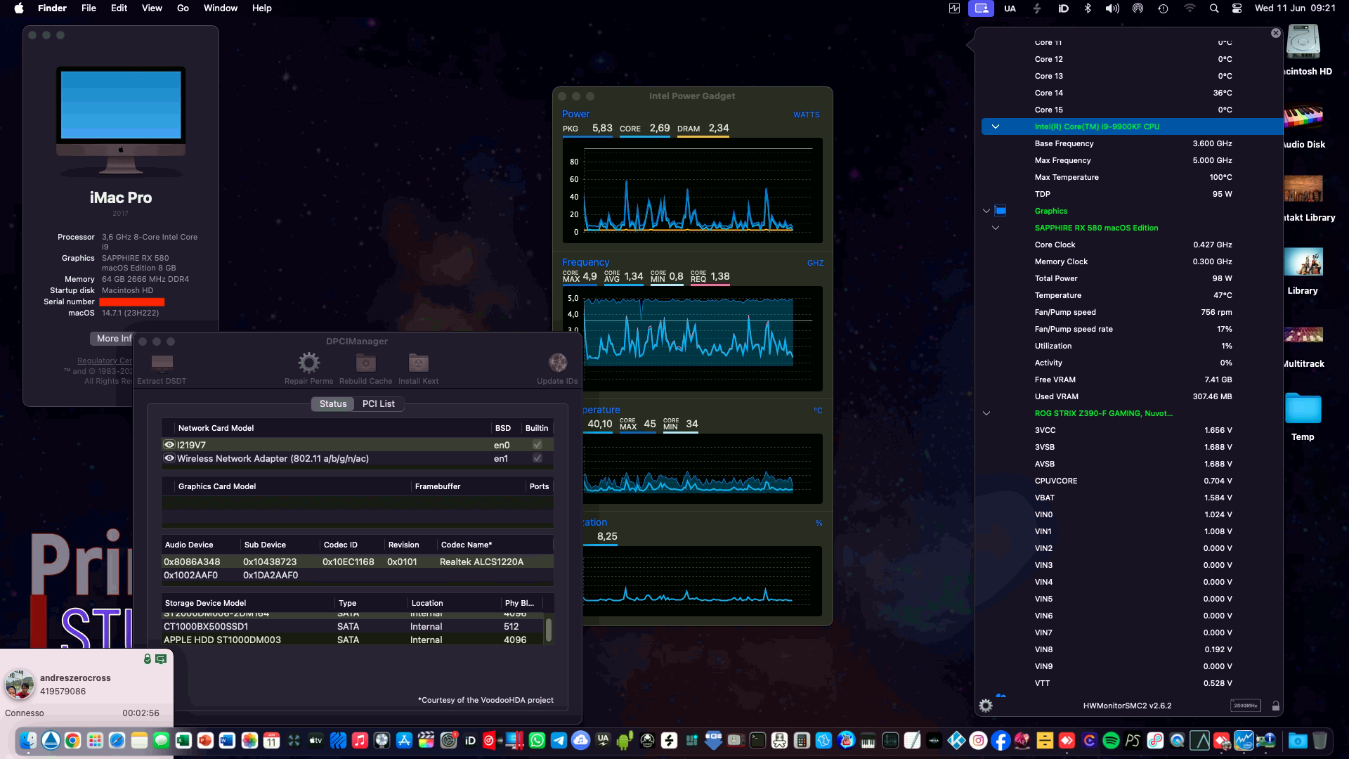 Success Hackintosh macOS Sonoma 14.7.1 Build 23H222 in Asus ROG Strix Z390-F Gaming + Intel Core i9 9900KF + Sapphire RX 580